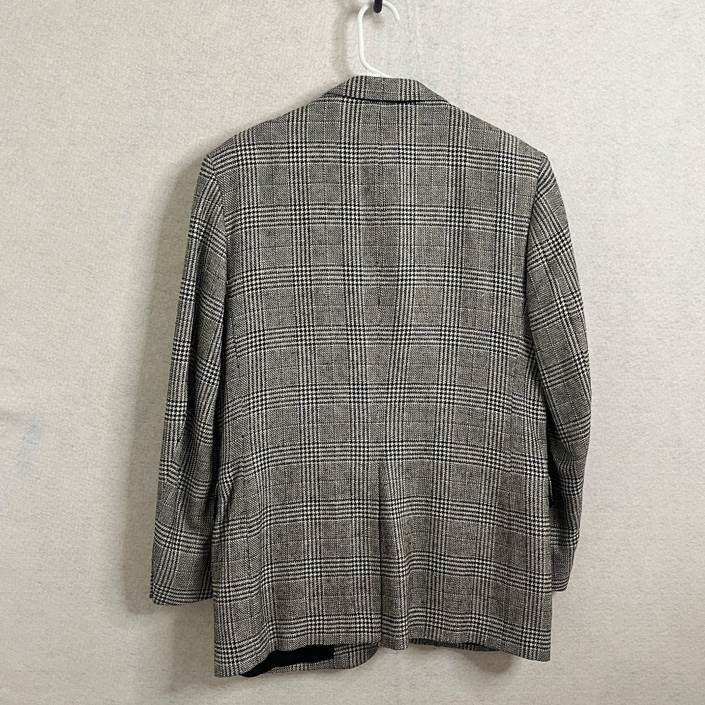 Vintage Bachrach Plaid Blazer 40R 100% Silk Lined Black White Glen Check - Picture 12 of 14